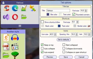 Editing the options of a tab