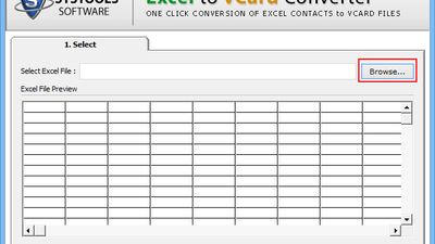  Initial Screen of Excel to vCard, browse excel file