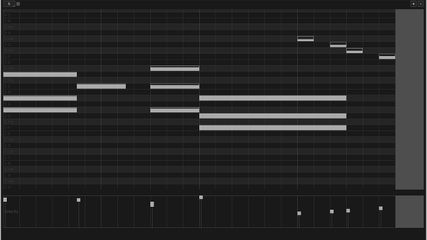 Action Editor for MIDI events, featuring the Piano roll (top) and the Velocity widget (bottom)