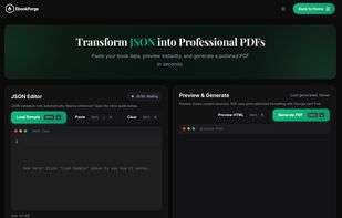 JSON editor view and “Generate PDF” interface



