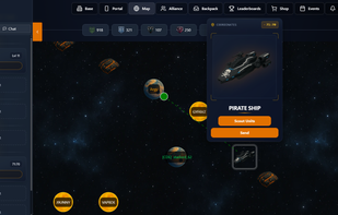 Galaxy map with NPC pirate ship selected