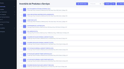 Inventory page for all your products and services