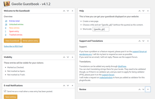 Main Gwolle Guestbook page in WP admin.