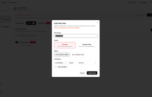 Filter out products you want included in the specific channel
