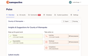 Pulse results are automatically visualized and areas warranting attention are highlighted based on trends and comparisons to benchmark values.