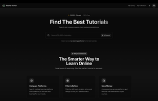 tutorialsearch.io Homepage dark mode