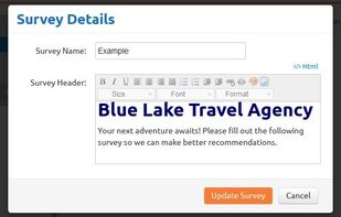 Editing survey header.