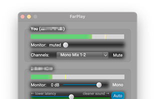 The main page lets you adjust how loudly you hear yourself, how loudly you hear your remote partner(s), and the balance between getting the lowest latency and getting the clearest audio.