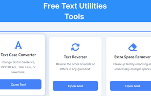 Free text utilities tools section showing text case converter, text reverser, and extra space remover tools.