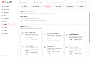 Bulk Export and Certified Reports: eIDAS (EU), FDA 21 CFR Part 11 (US), ISO 27001, SOC 2 Type lI, GDPR, HIPAA