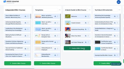 This is how your admin dashboard looks like on your MCG account. Mini-courses organized under mini-course collections.