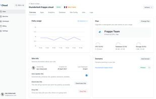 Frappe Cloud Site Dashboard