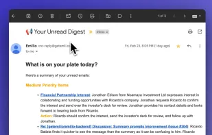 Emilio generates a summary of your inbox