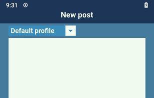 New post screen with selecting of the profile and button for attaching images