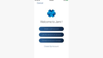 Jami login page. Optional advanced options for SIP. iOS.