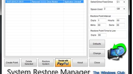 System Restore Manager screenshot 1