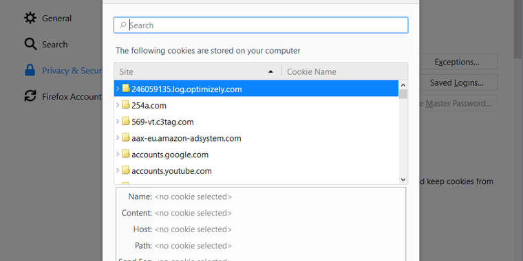 Firefox 60's nightly builds point towards harder to access individual cookie management image