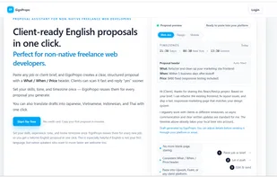 Landing page — generate client-ready English proposals for Upwork & Fiverr in ~1 minute.