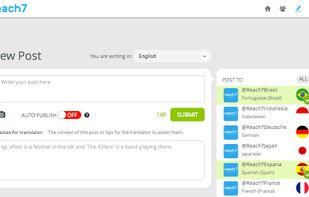 Connect your accounts and assign a language to them. Write your post in your language and select from over 30 languages to translate your post into.