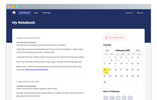 Your notebook keeps track of your progress each day. Click on a day to see what you wrote.