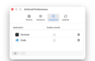 Per-app exceptions and settings