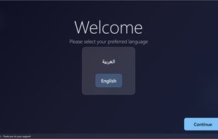 This screenshot shows the language selection screen displayed at the start of the app. Users can choose between Arabic or English, ensuring that System As You Like provides a fully localized experience from the very first launch.