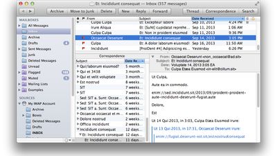 Various layouts (some a bit experimental) can be found in the “View ? Layouts” menu. These include a simple widescreen variant of the default layout, but the above screenshot is the Correspondence layout. It automatically shows any correspondence related to the sender/recipient of the currently selected message.