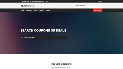 Top section where to search coupon codes and discount deals products