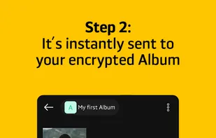 All the photos you take with the app are instantly end-to-end encrypted and put in a dedicated, secured Album in the Cloud - away from your device.
