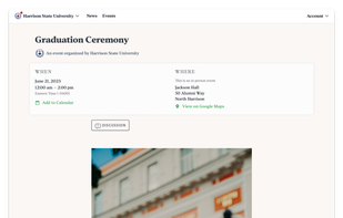 The view for an individual event in GroupNews.