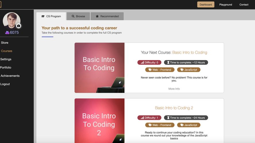 Qvault A simple web app filled with CS courses designed to give