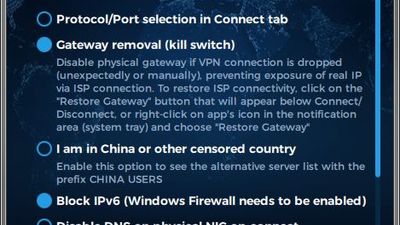 VPN.ac Client Software - Advanced tab
