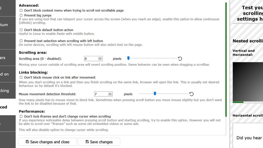 Scroll Anywhere Allows you to scroll the page without touching a
