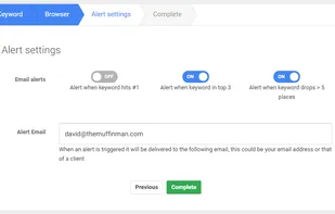 Tracking a new keyword (step 3)