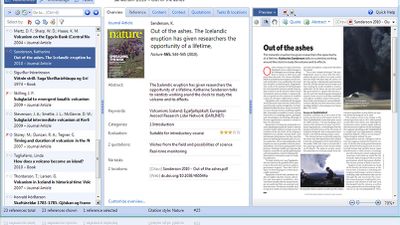 Simple Navigation on the left, the editing pane in the middle, preview on the right (for PDF and text documents, images, Web pages, etc.).   All You Need You can add ratings, quotations, comments, thoughts, tasks, locations, and links to other references and files. Citavi is your complete toolbox for academic writing.