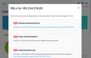 RBL check results in Lightmeter 1.0.1