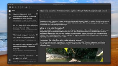 Blogly with dark theme enabled on a Mac