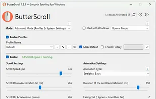 ButterScroll comes with profile management which allows multiple profiles for different mouse or scenarios. Switch profiles instantly using a hotkey or the tray menu.