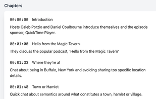 A chapter list generated by ShowScriber