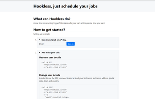 Hookless.co website with details made visible
