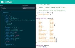 Convert JSON into gorgeous, typesafe code in any language.

Generate models and serializers from JSON, schema, and GraphQL for working with data quickly & safely in any programming language.