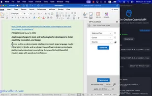 Apple Intelligence in Microsoft Word (using Foundation Language Models)