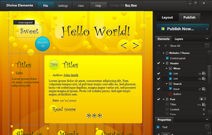 Publish Editor screen (elements' assignment and publication)
