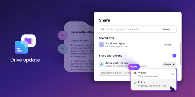 Proton Drive and Docs now support collaboration with non-Proton users image