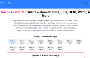 home page of the website