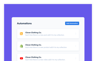Automations are integrations you can use to add content to your collections. For example, you can source articles from RSS or blog feeds, products from online stores, videos from YouTube channels, etc…