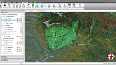 Integrated Cloud-Based Mapping:
Utilize world-wide high-resolution 3D digital elevation terrain data from map services for automated watershed delineation, computation of time of concentration and lag time. Utilize web-based mapping services for aerial orthophotos, FEMA flood maps, watershed delineation, river centerline alignment, and more.