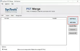 Initialize SysTools Merge PST Software , proceed by adding files or folders containing multiple PST files respectively.