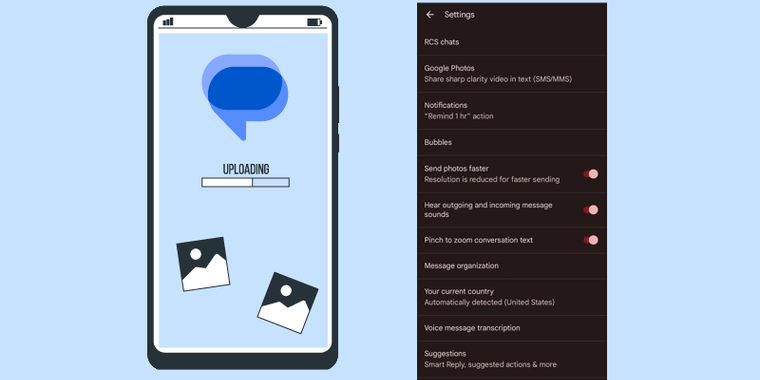 Google Messages new feature Send Photos Faster: reduced resolution for faster sending image