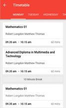 Timetable management view in mobile app